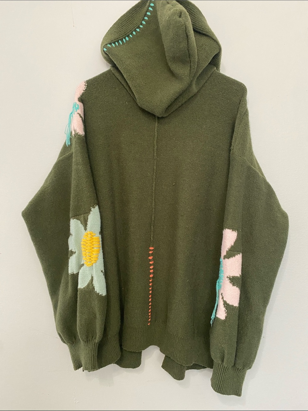 POL ANTHROPOLOGIE Olive Hooded Cardigan with Bright Floral Intarsia WOMANS L - Picture 3 of 8